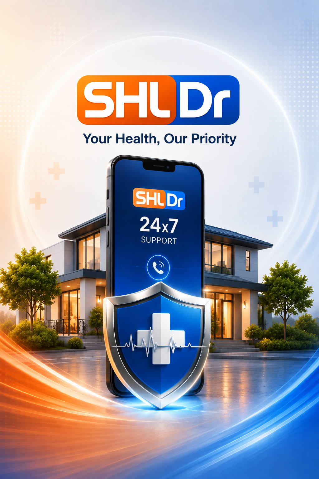 The six SHLDR services — ambulance, doctor consultation, home care, pharmacy, lab tests and blood bank — shown together as one connected platform